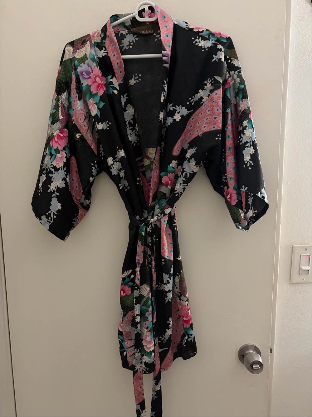 Black Satin Kimono Robe